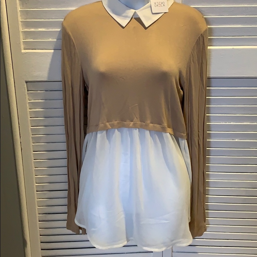 Collared beige and cream blouse